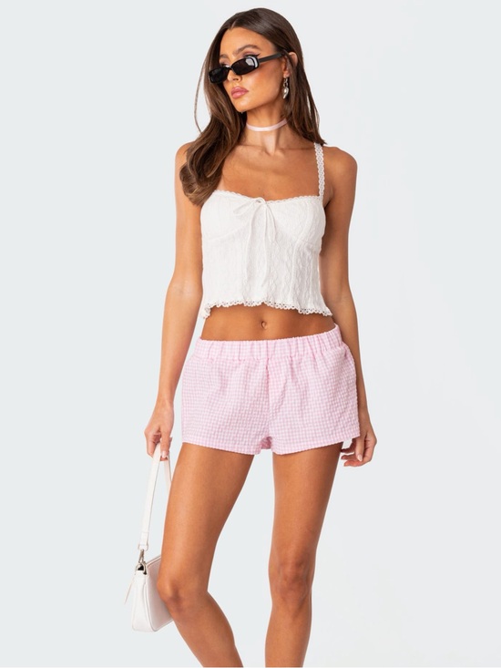 Edikted Pants - NWT Edikted Pink Gingham Cotton Blend Shorts